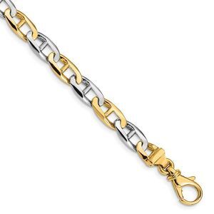 6.5mm 14k Two Tone Gold Polished Anchor Link Bracelet, 8.25 Inch